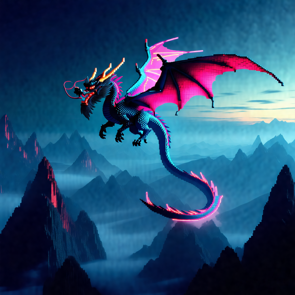 Digital painting of a dragon flying through the sky
