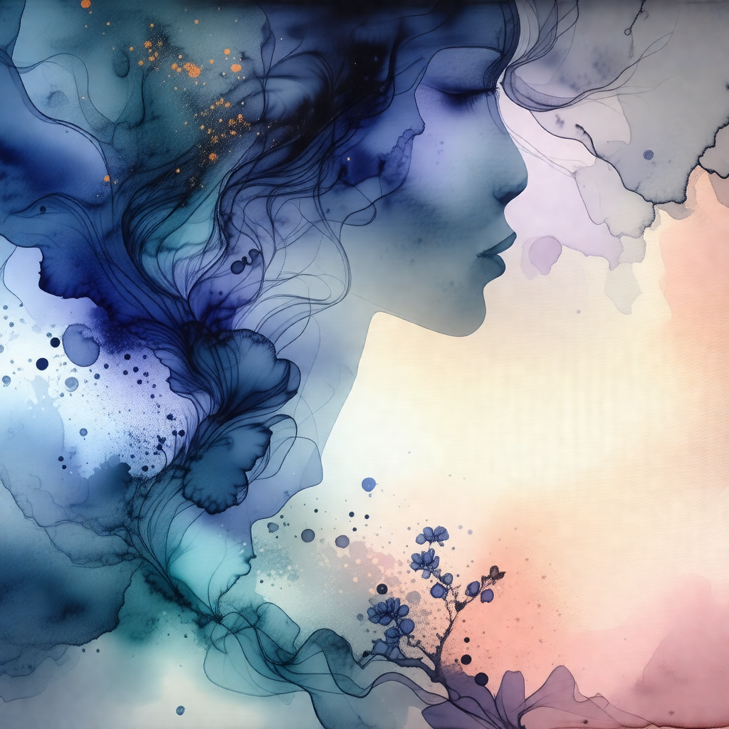 Woman with long hair, painted in a watercolor style