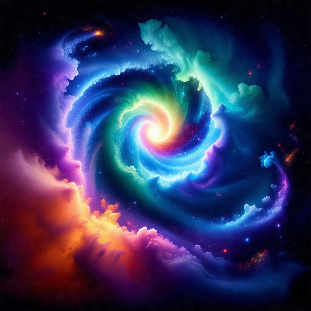 Colorful and vibrant painting of a spiral galaxy