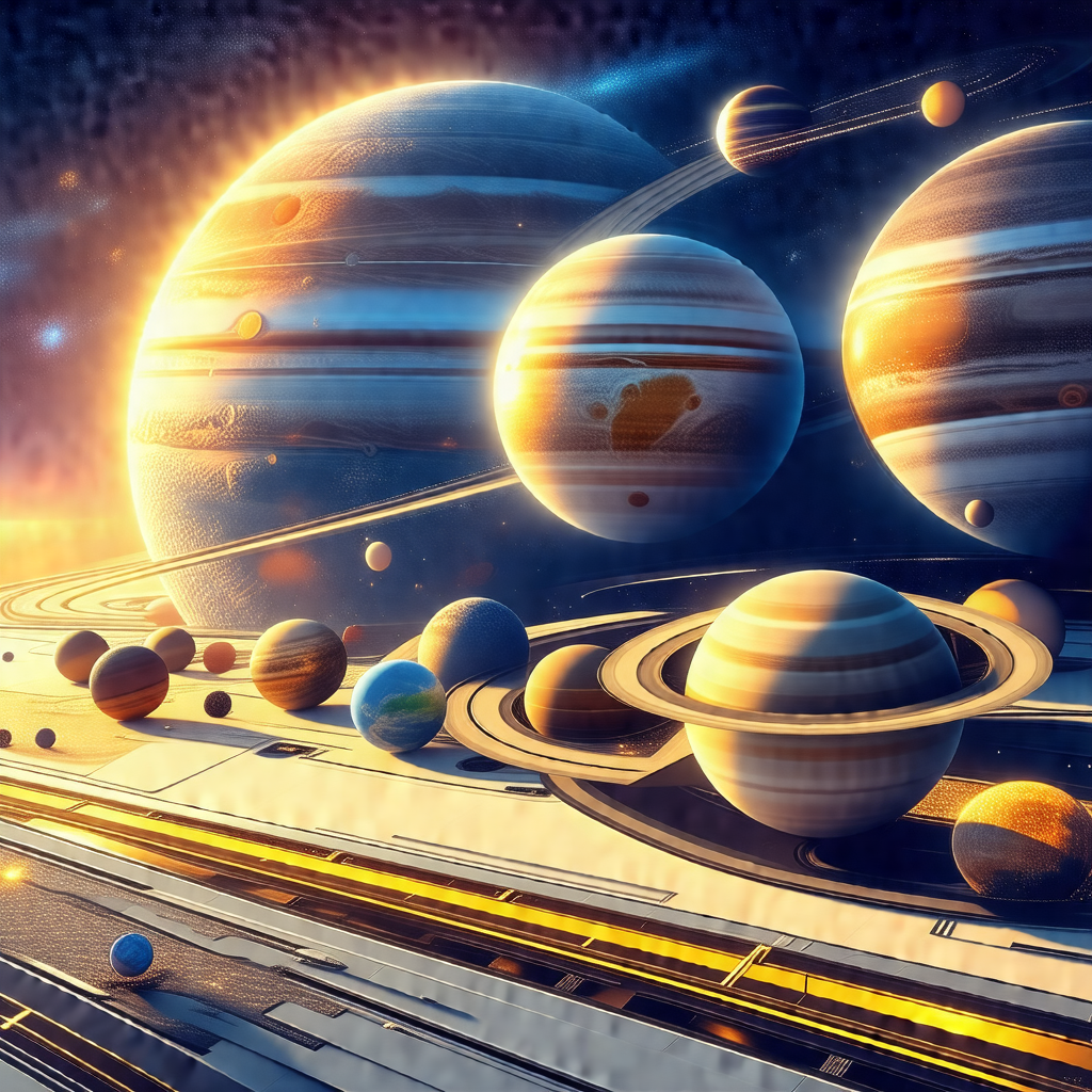 There is a beautifully drawn illustration of a solar syst...