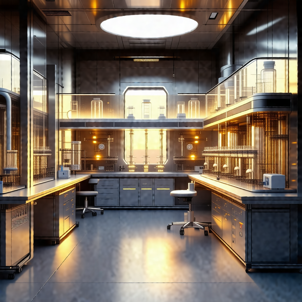 Large, well-lit laboratory filled with various pieces of ...