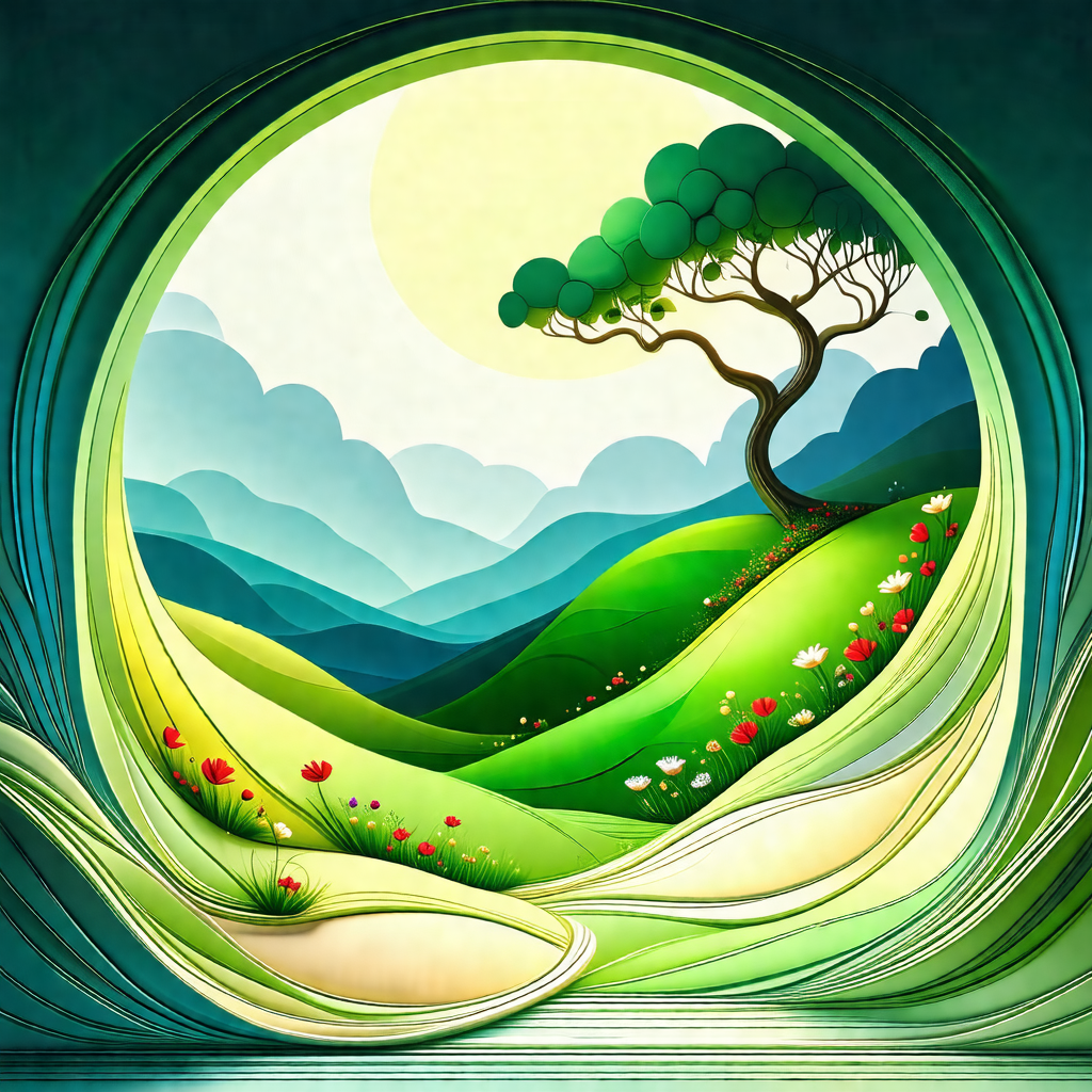 Beautifully painted landscape with a tree in the foreground
