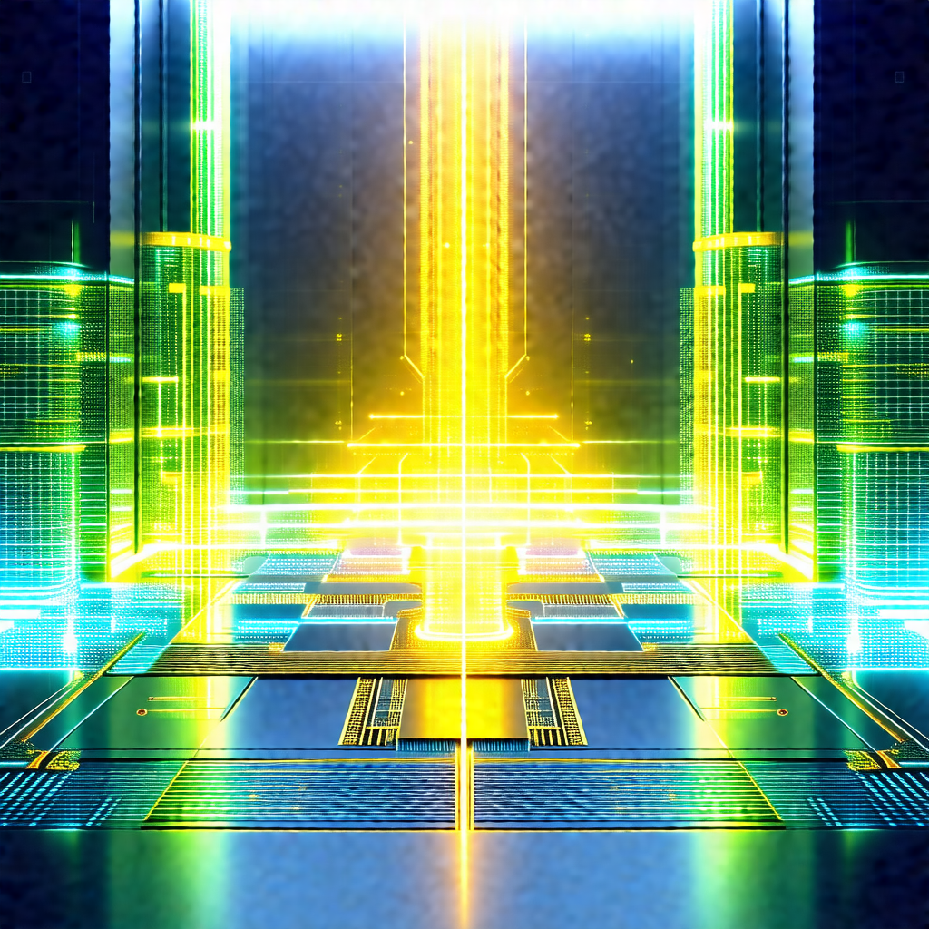 Futuristic scene with a large, brightly lit tunnel