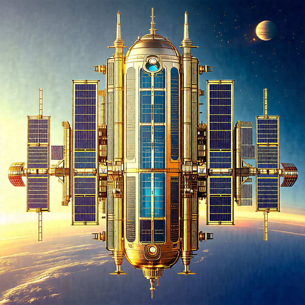 Futuristic space station with a large dome-shaped structure