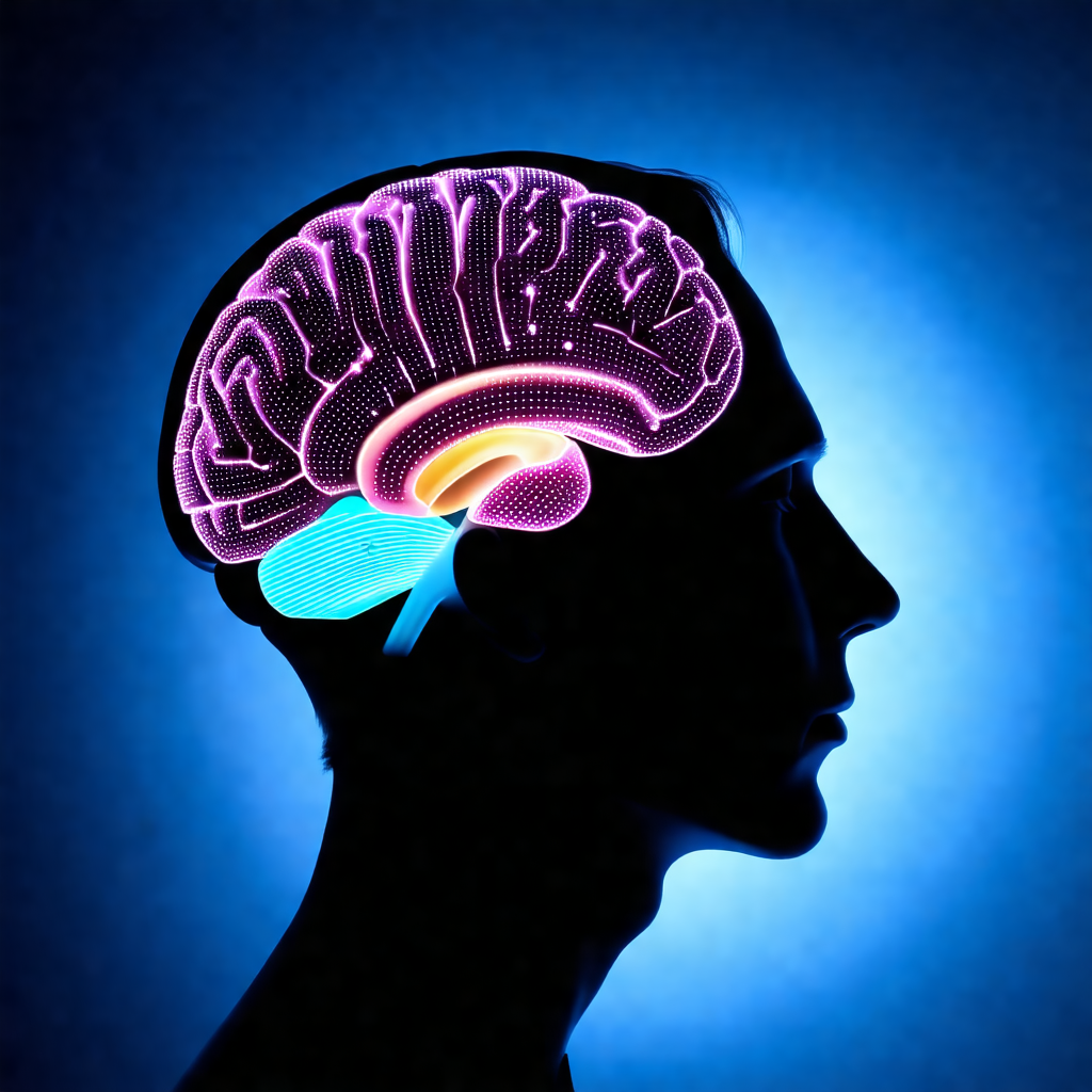 Close-up of a man's head, focusing on the frontal lobe of...