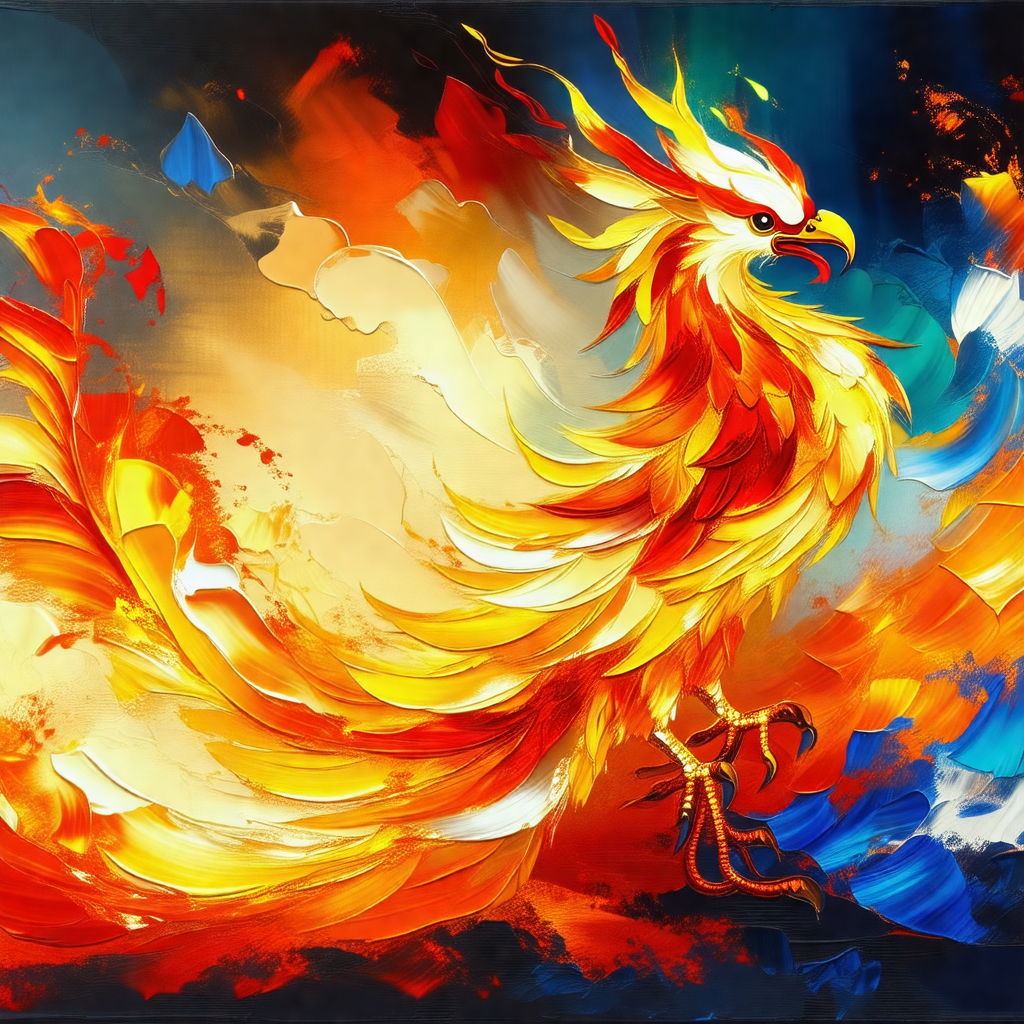 Vibrant and colorful painting of a bird, possibly a peaco...