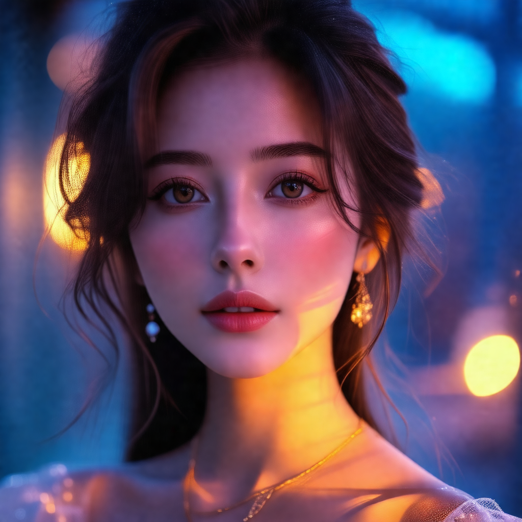 Beautiful young woman with long hair, wearing a gold neck...