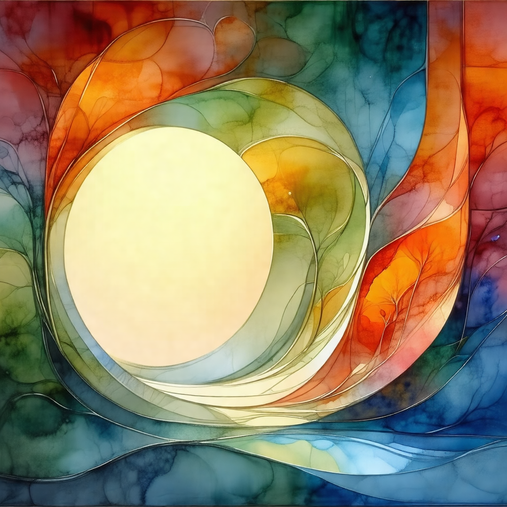 Stained glass window with a sun in the center