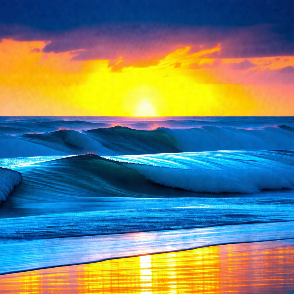 Captures a beautiful sunset over the ocean, with the sun ...