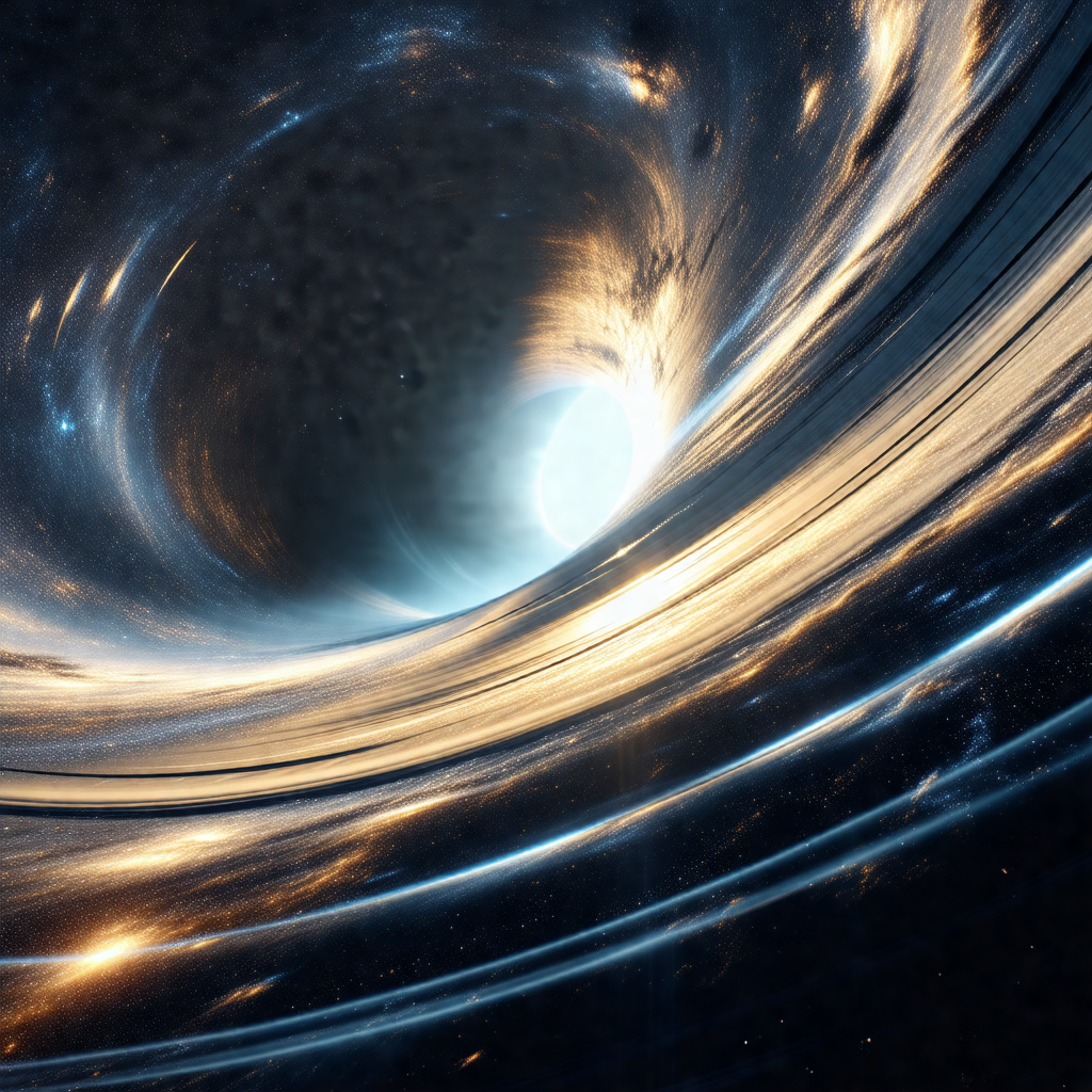 Large, dark, and swirling space with a bright light in th...