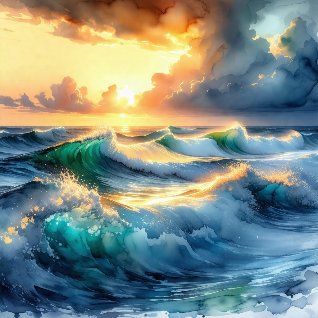 Beautiful sunset over the ocean, with the sun setting beh...