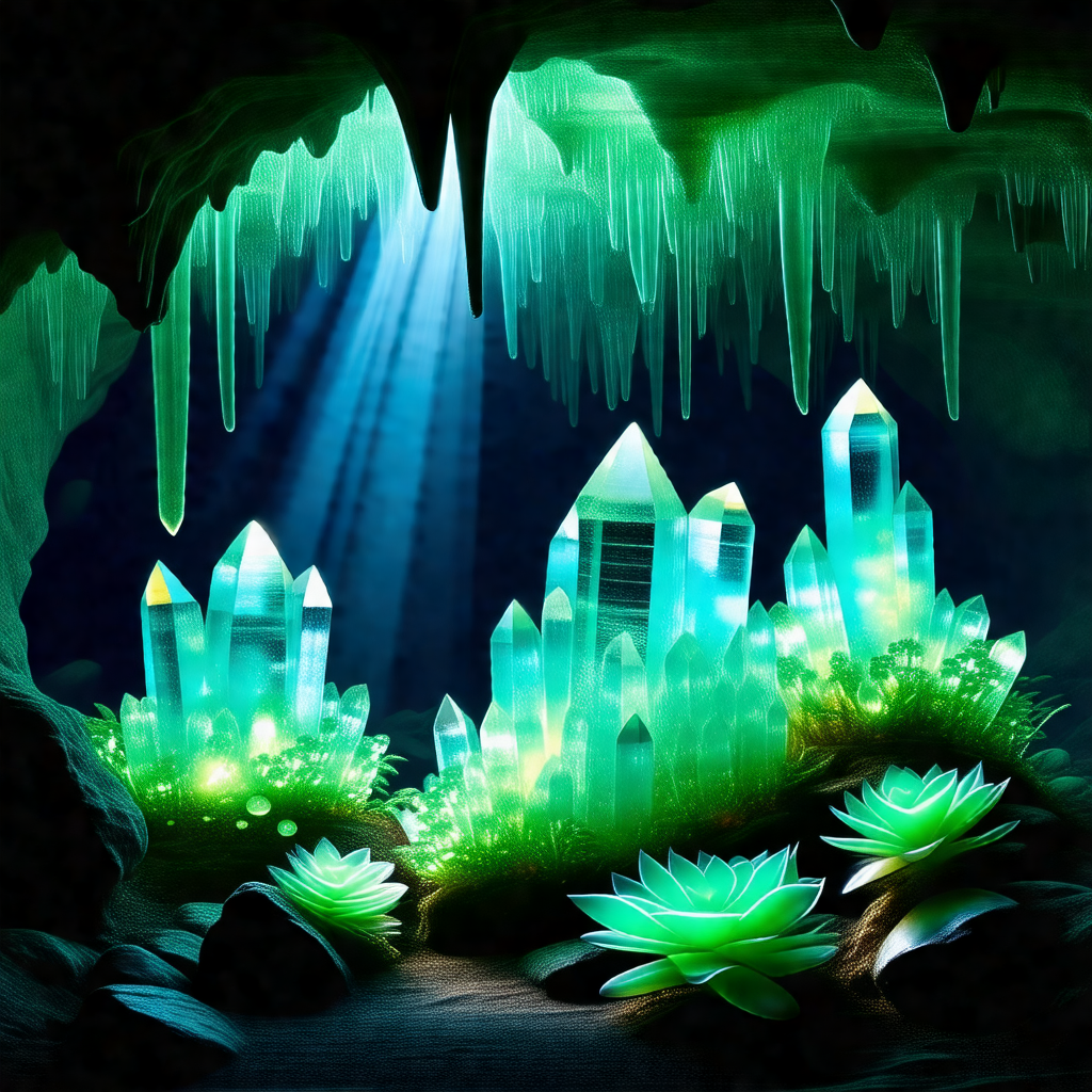 Cave with a green glow, creating a unique atmosphere
