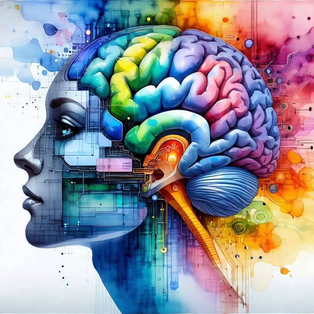 Colorful painting of a human head, featuring a close-up o...