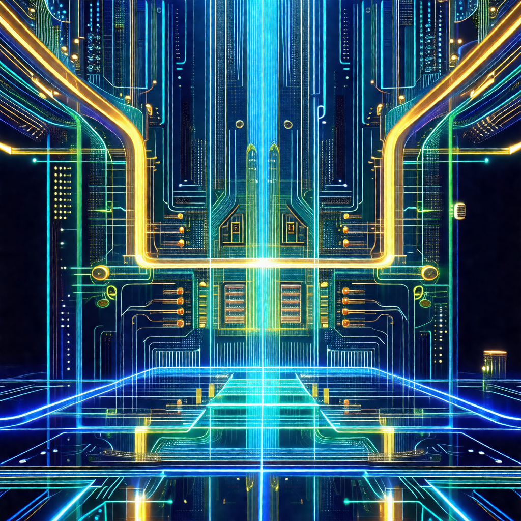 Futuristic, computer-generated scene featuring a large, b...