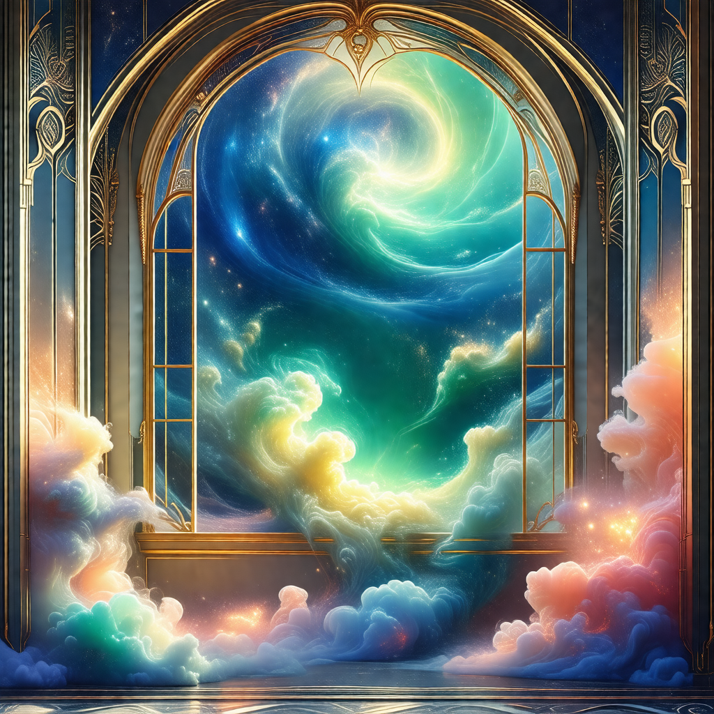 Beautifully painted scene of a window with a view of the sky