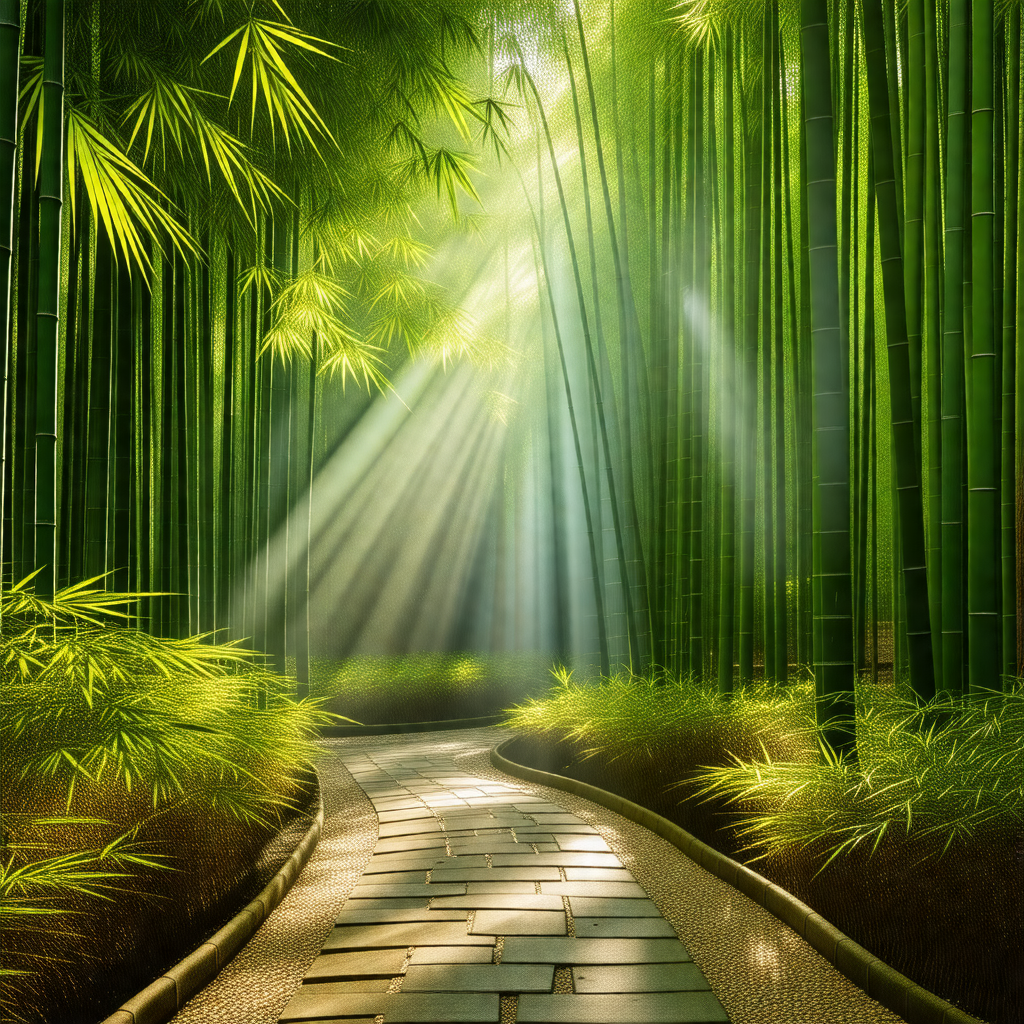 Serene forest scene with a pathway leading through the woods