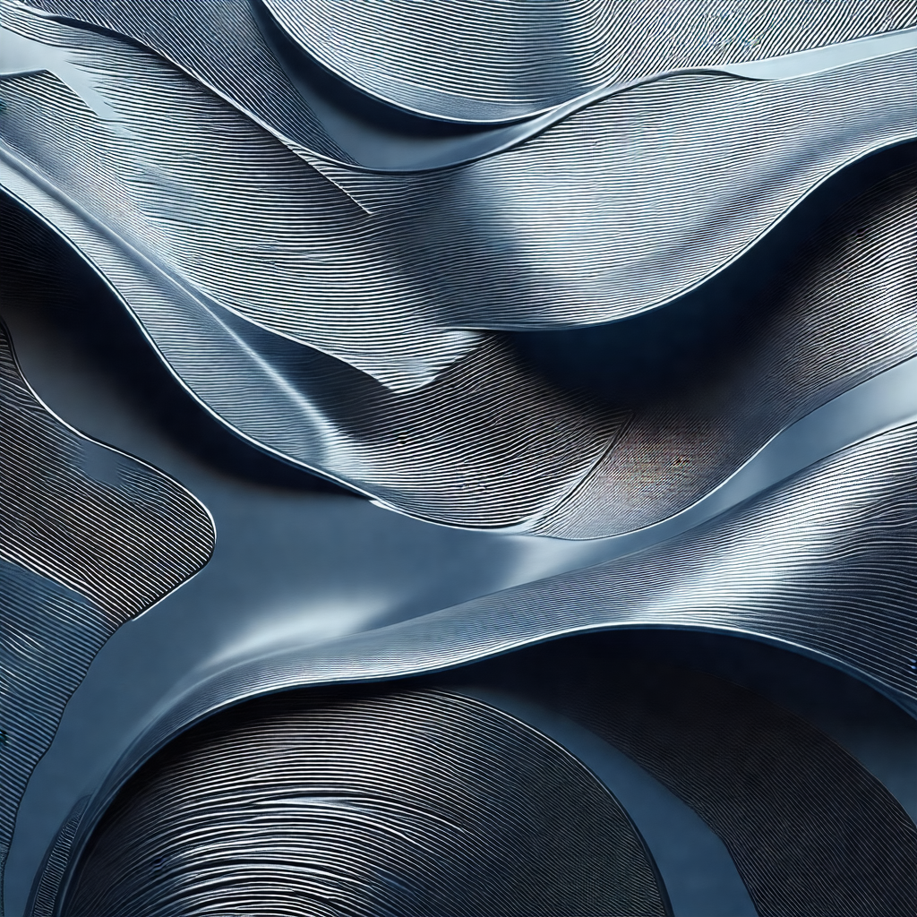 Large, blue, and silver sculpture that resembles a wave o...