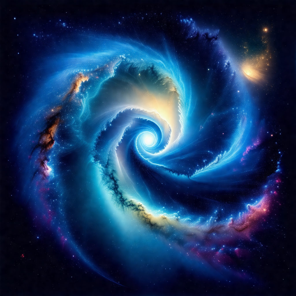 Spiral galaxy with a blue spiral swirl in the center