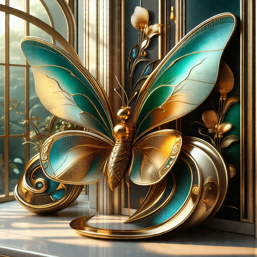 Beautifully crafted butterfly statue, which is made of go...