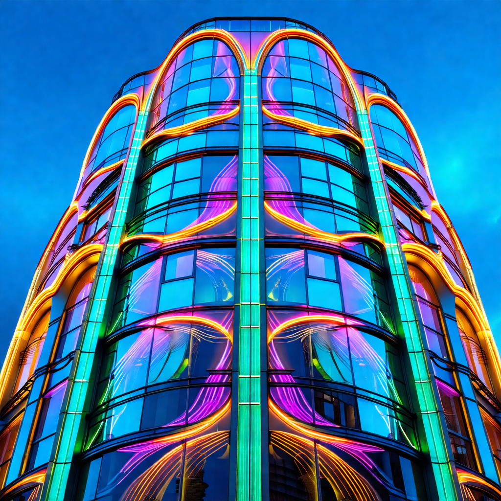 Tall, colorful building with a unique design