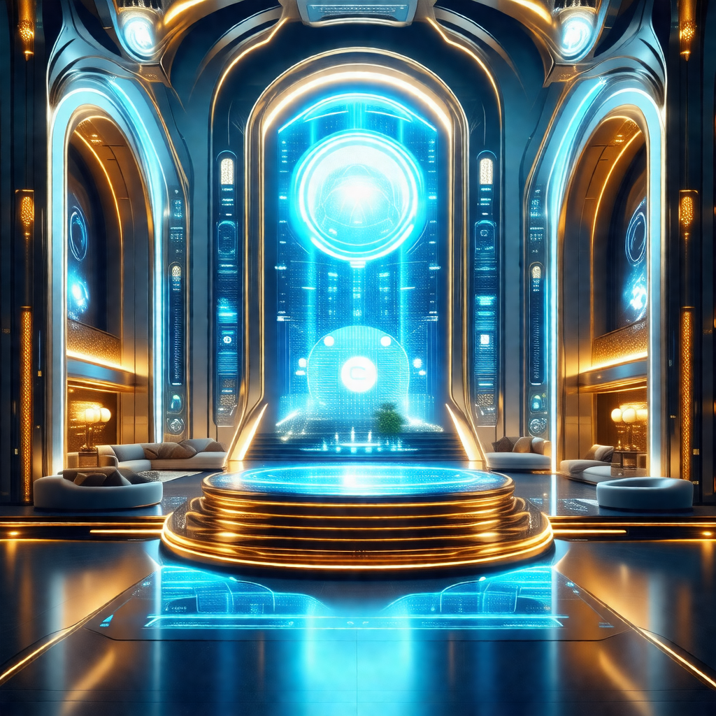Futuristic scene featuring a large, round, blue object in...