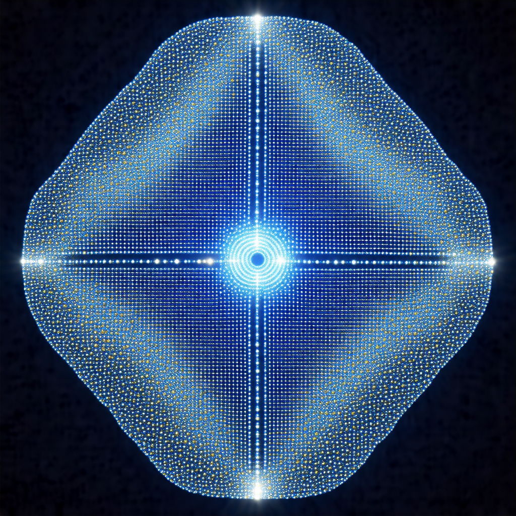 Blue and white geometric pattern, which appears to be a t...