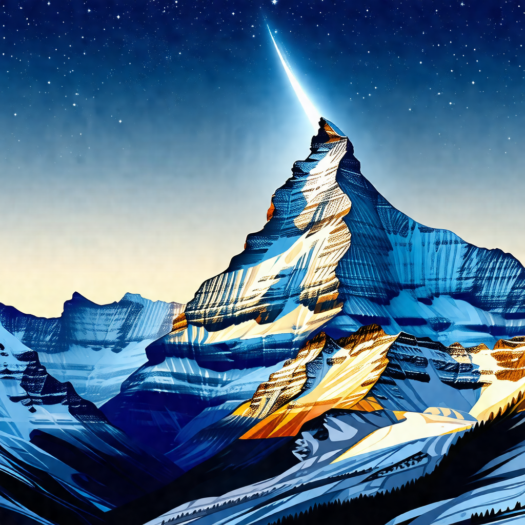 Majestic mountain with a bright light shooting up from it...