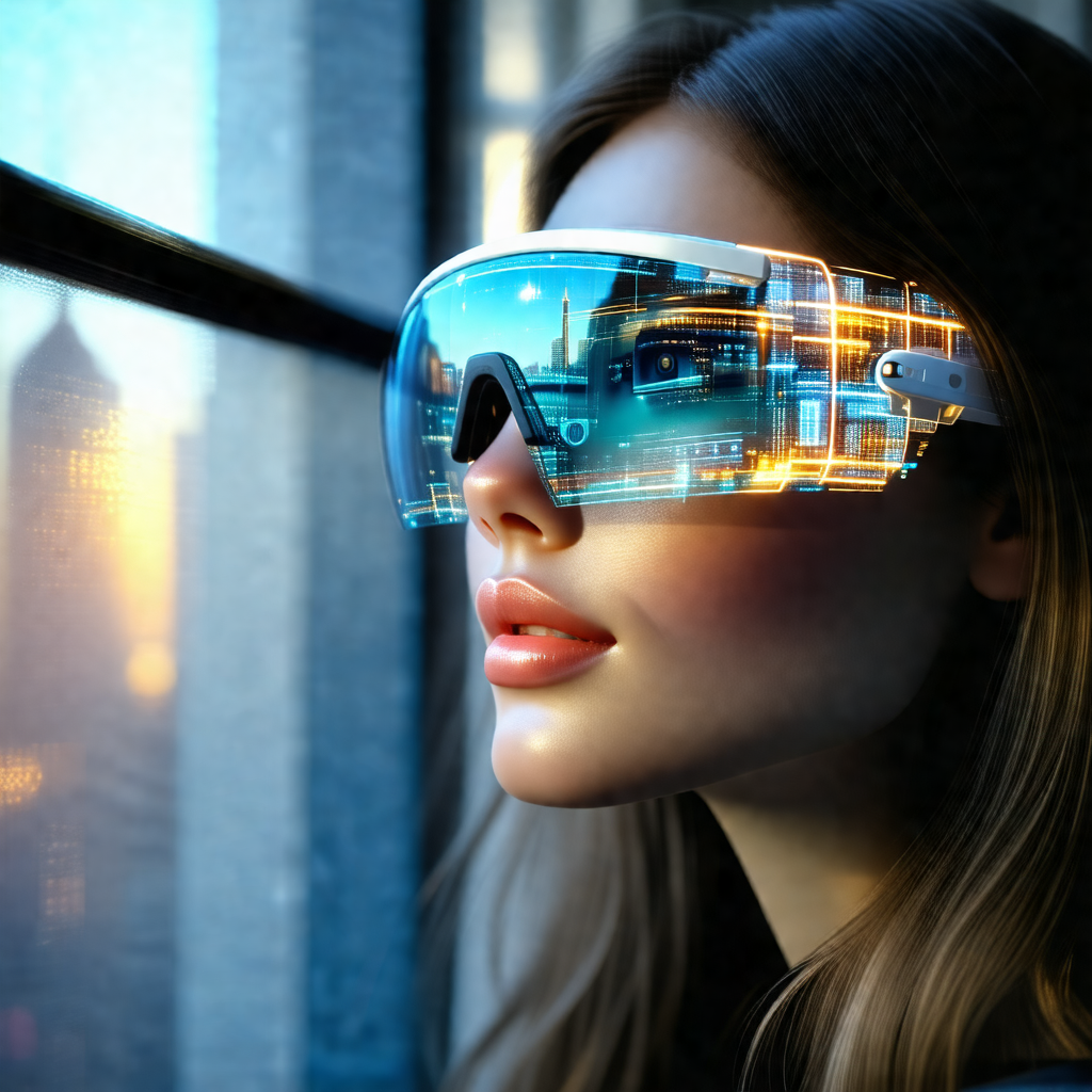 Woman wearing a pair of futuristic glasses, which are des...