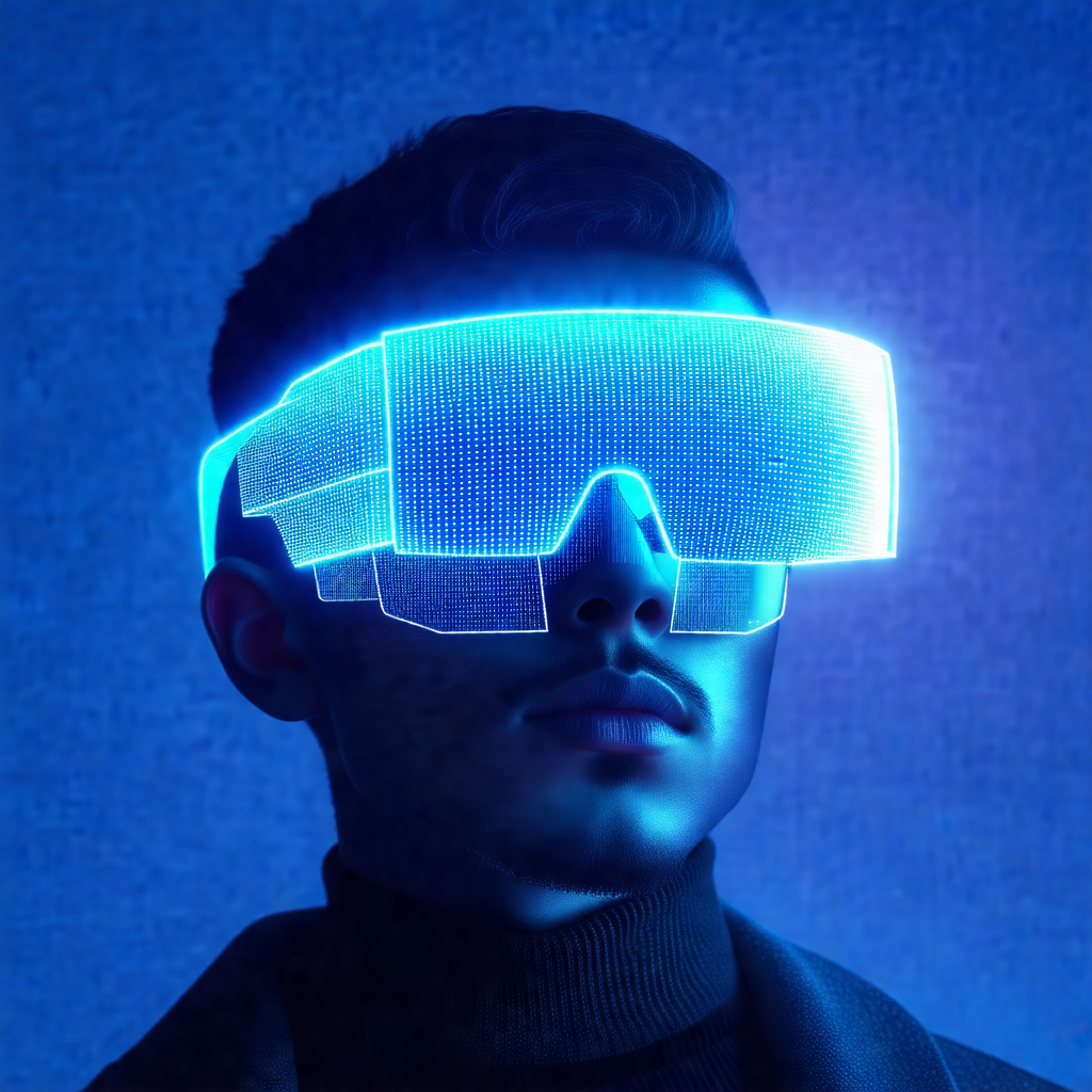 Man wearing a pair of futuristic goggles, giving him a cy...