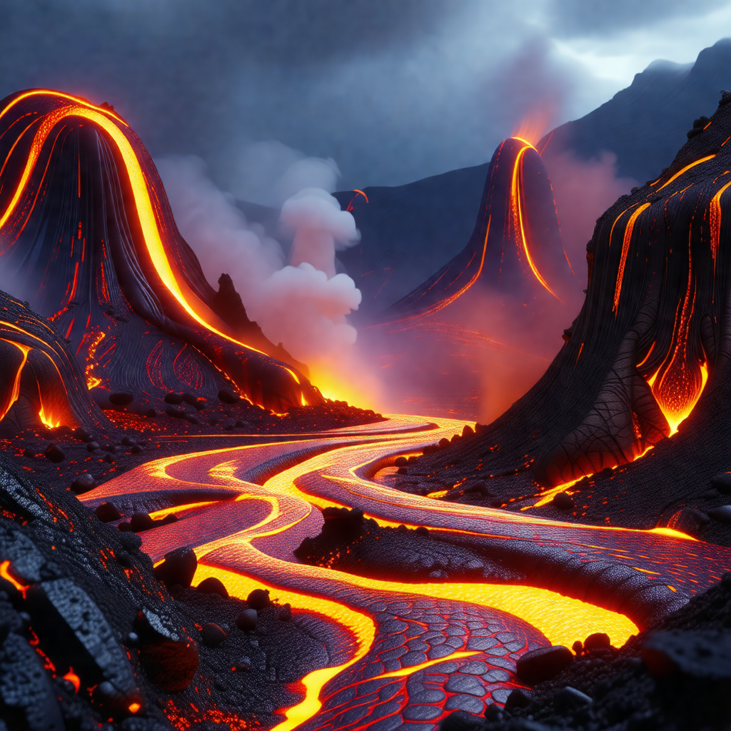 Breathtaking landscape of a volcanic island with a river ...