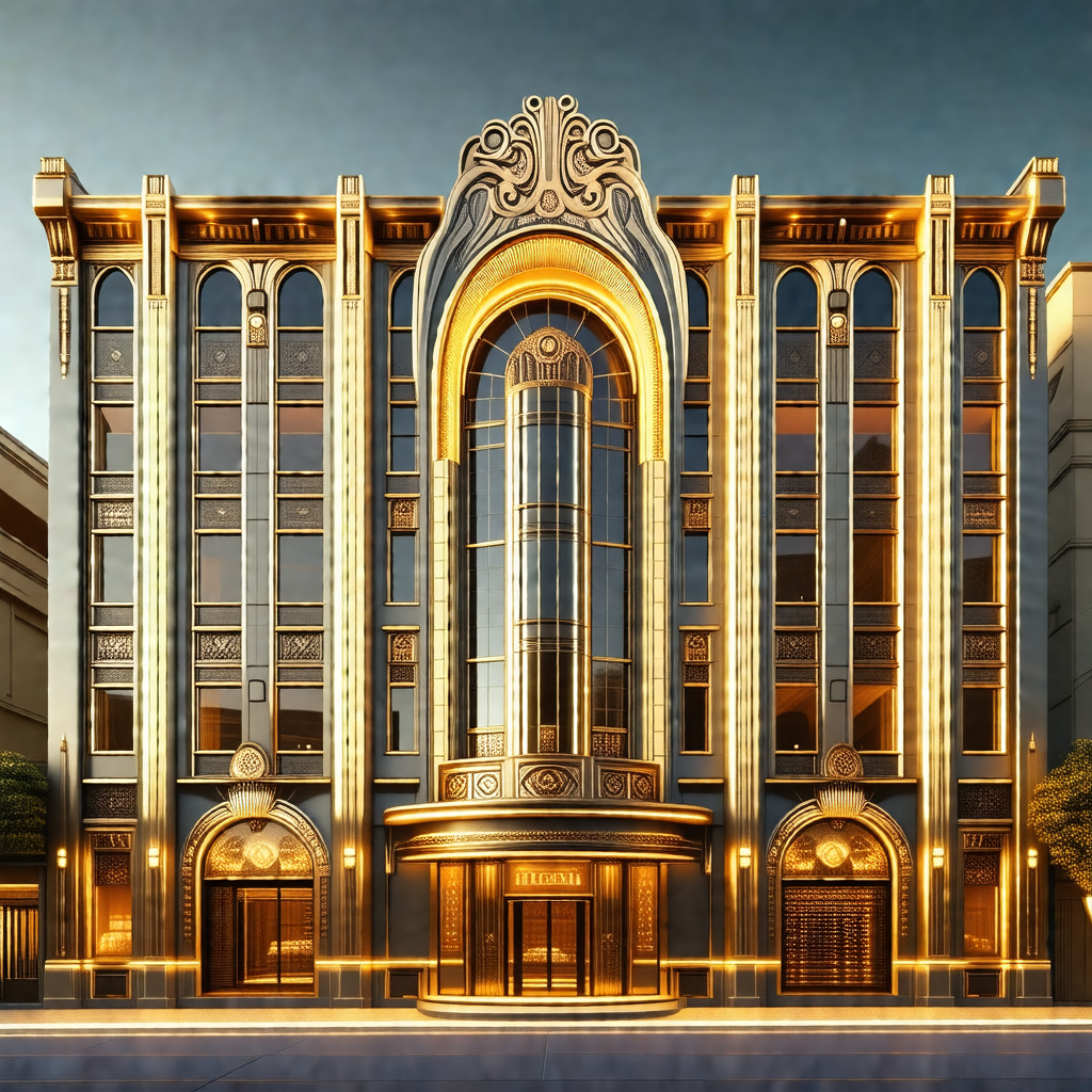 Large, ornate building with a gold and brown color scheme