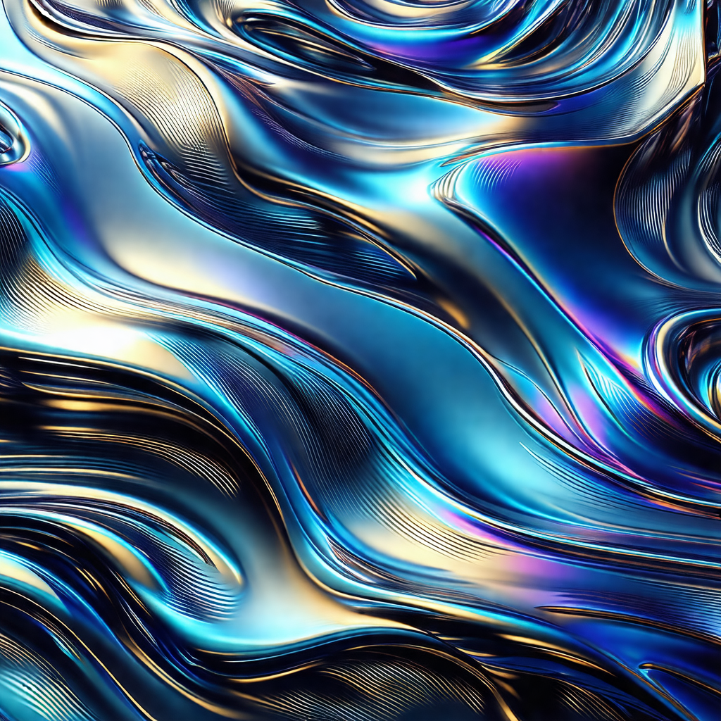 Blue and gold water-like surface with a flowing, swirling...