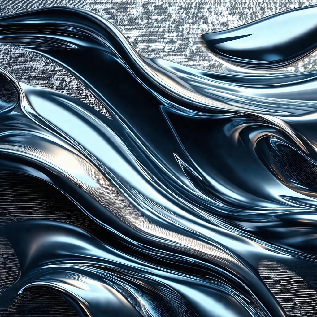 Large, shiny blue wave that appears to be made of metal