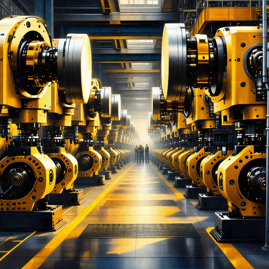 Factory with a large number of yellow and black industria...