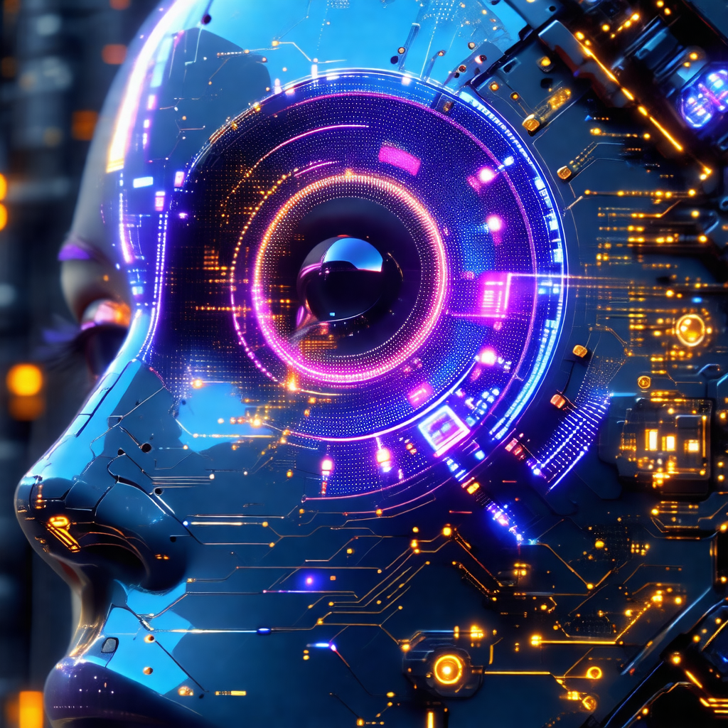 Futuristic robot with a blue and purple color scheme