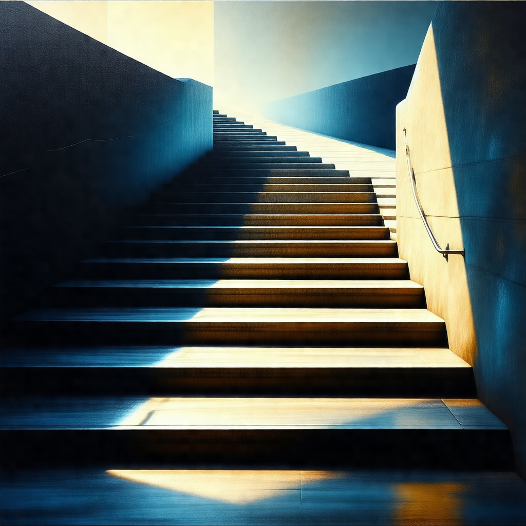 Staircase with a blue tint, giving it a unique and artist...