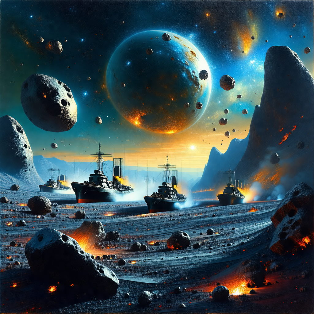 Futuristic scene with a group of spaceships floating in t...