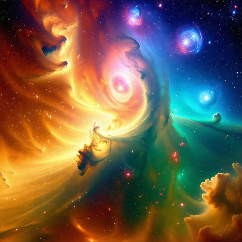 Vibrant and colorful space scene, featuring a nebula with...