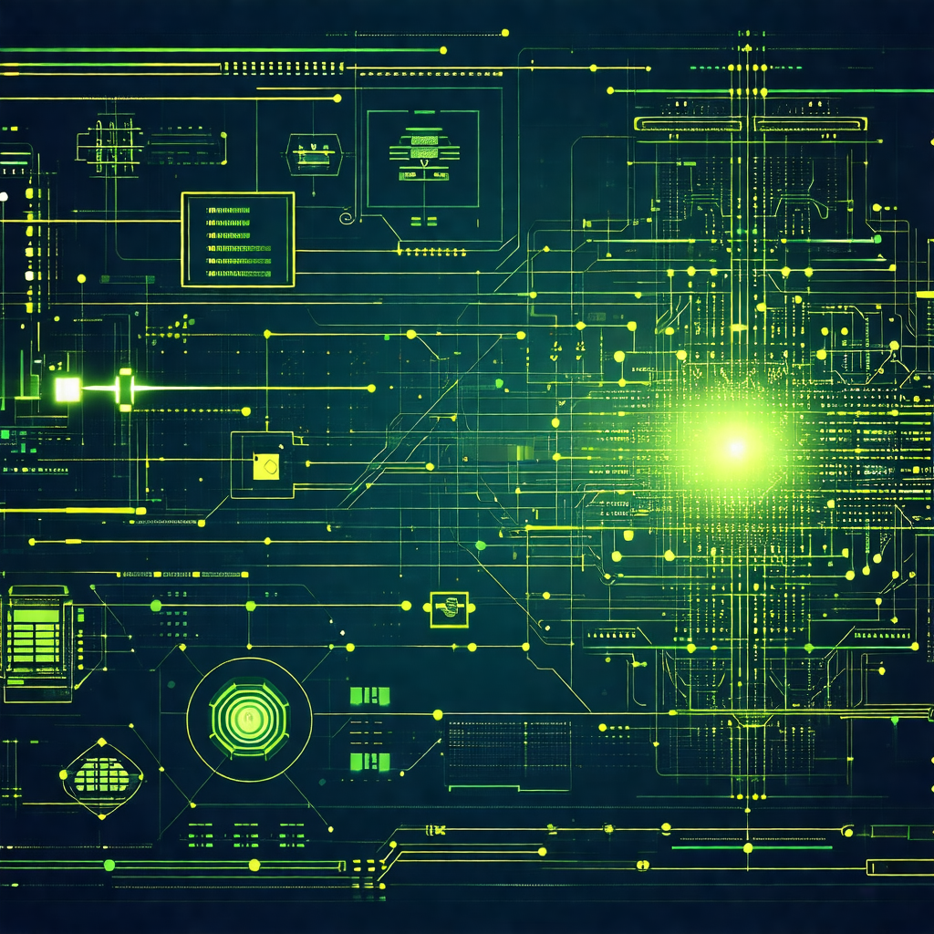 Close-up of a computer circuit board with a green glow