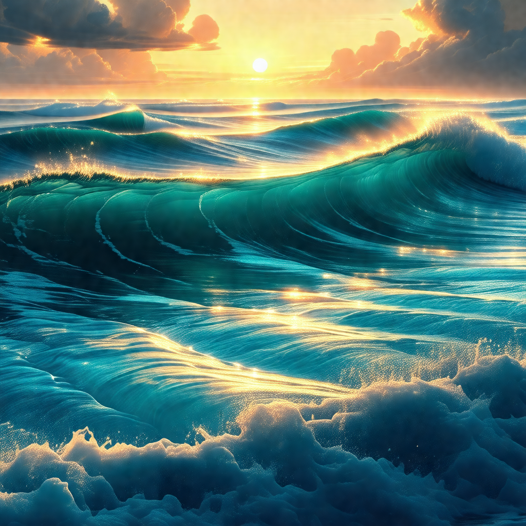 Beautiful ocean scene with a large wave crashing onto the...