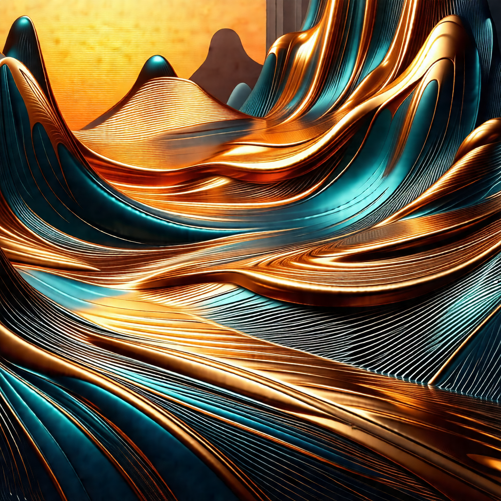 Painting of a mountainous landscape with a mix of blue an...