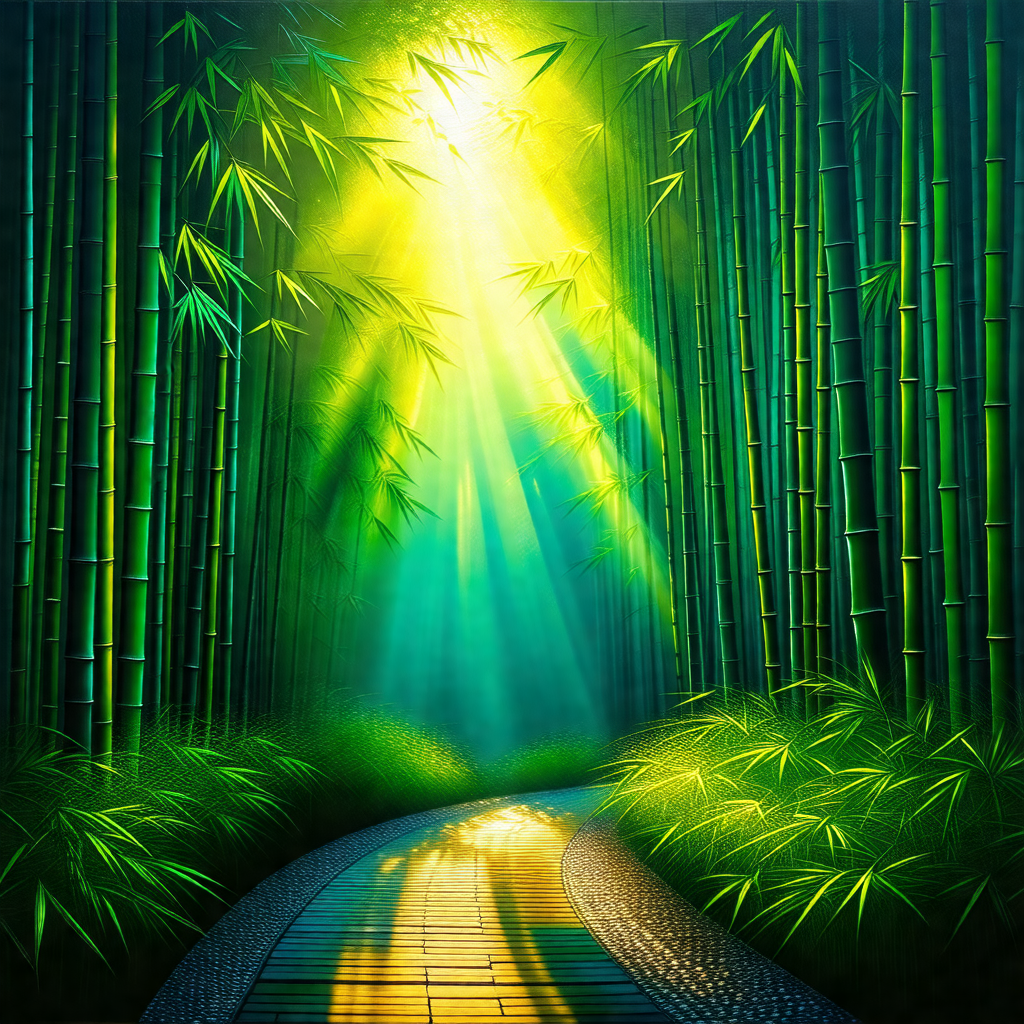 Serene forest scene with a pathway leading through the woods