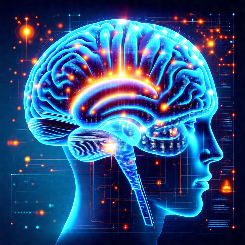 Close-up of a human head, focusing on the brain and the s...