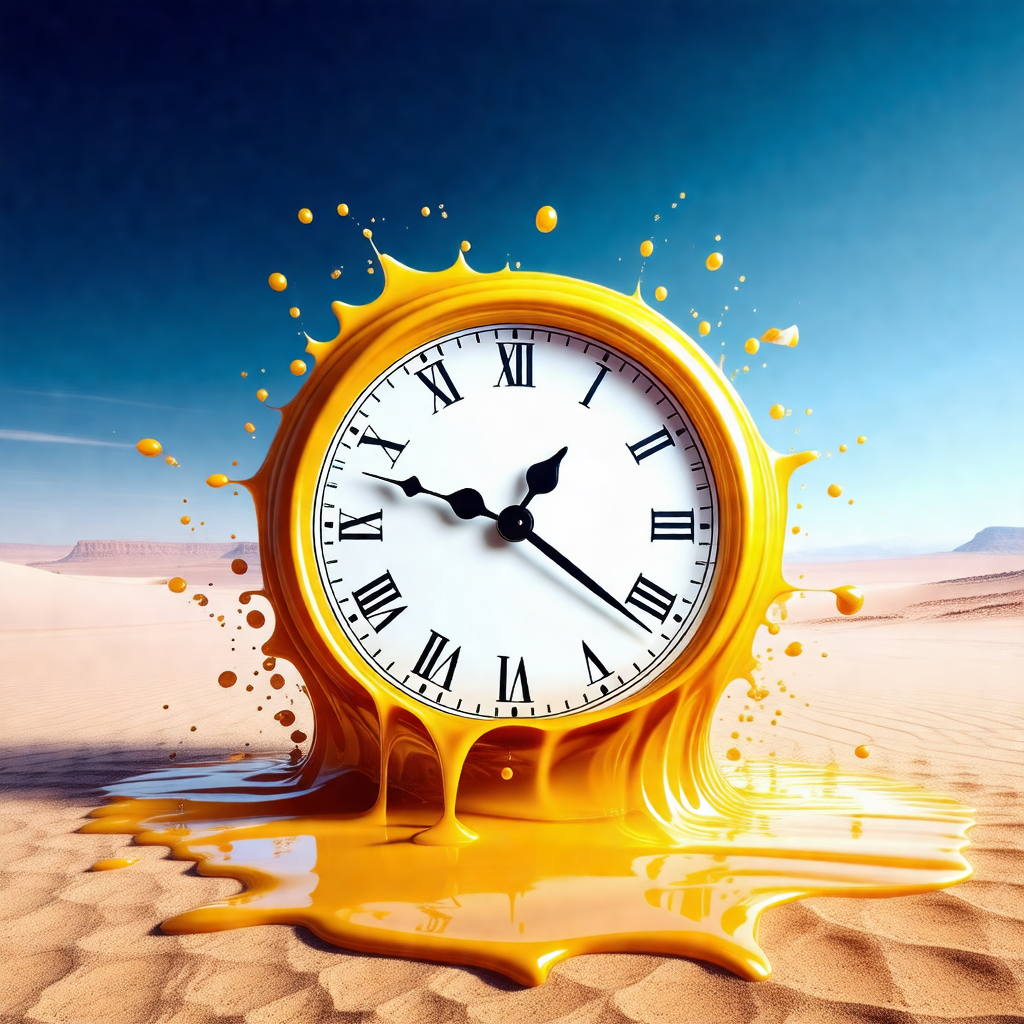 Large clock with a yellow liquid, possibly mustard or pai...