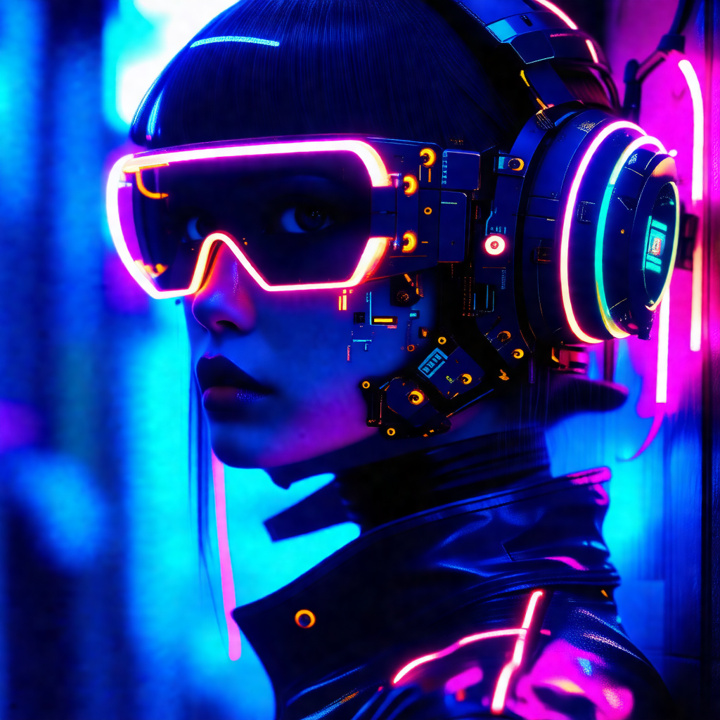 Woman wearing a futuristic outfit, including a black leat...