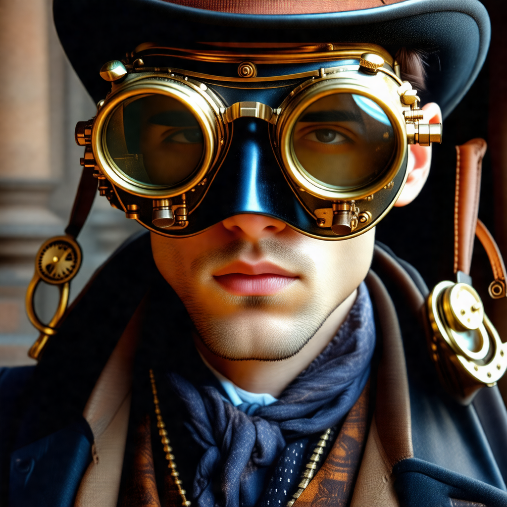 Man wearing a top hat and goggles, giving him a unique an...