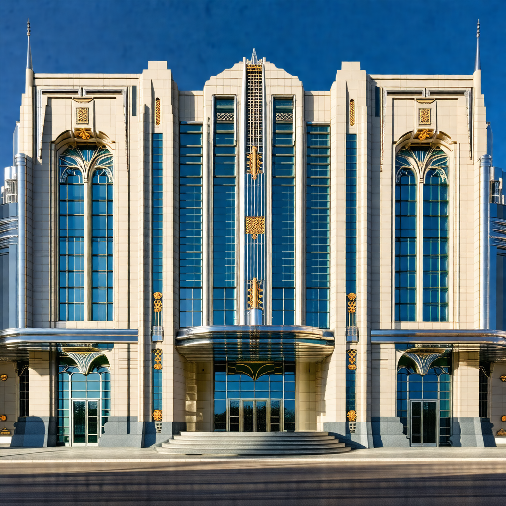 Large, white, and gold building with a prominent archway