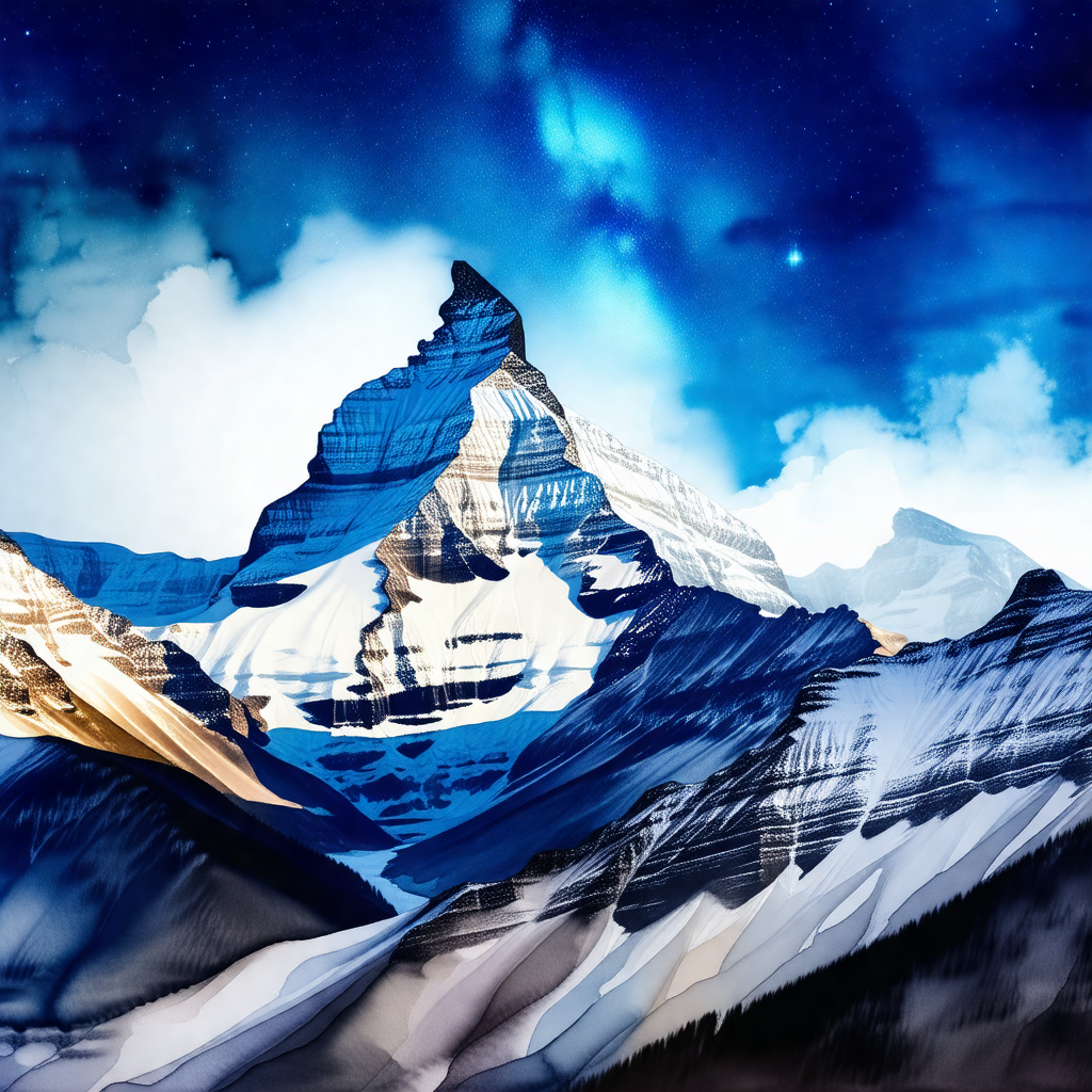 Majestic mountain with a snow-capped peak, towering over ...