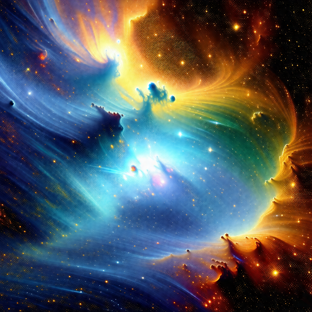 Vibrant and colorful space scene, featuring a large, swir...