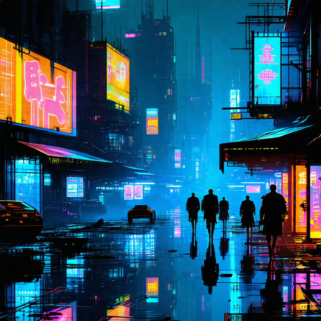 Group of people walking down a rain-soaked city street at...